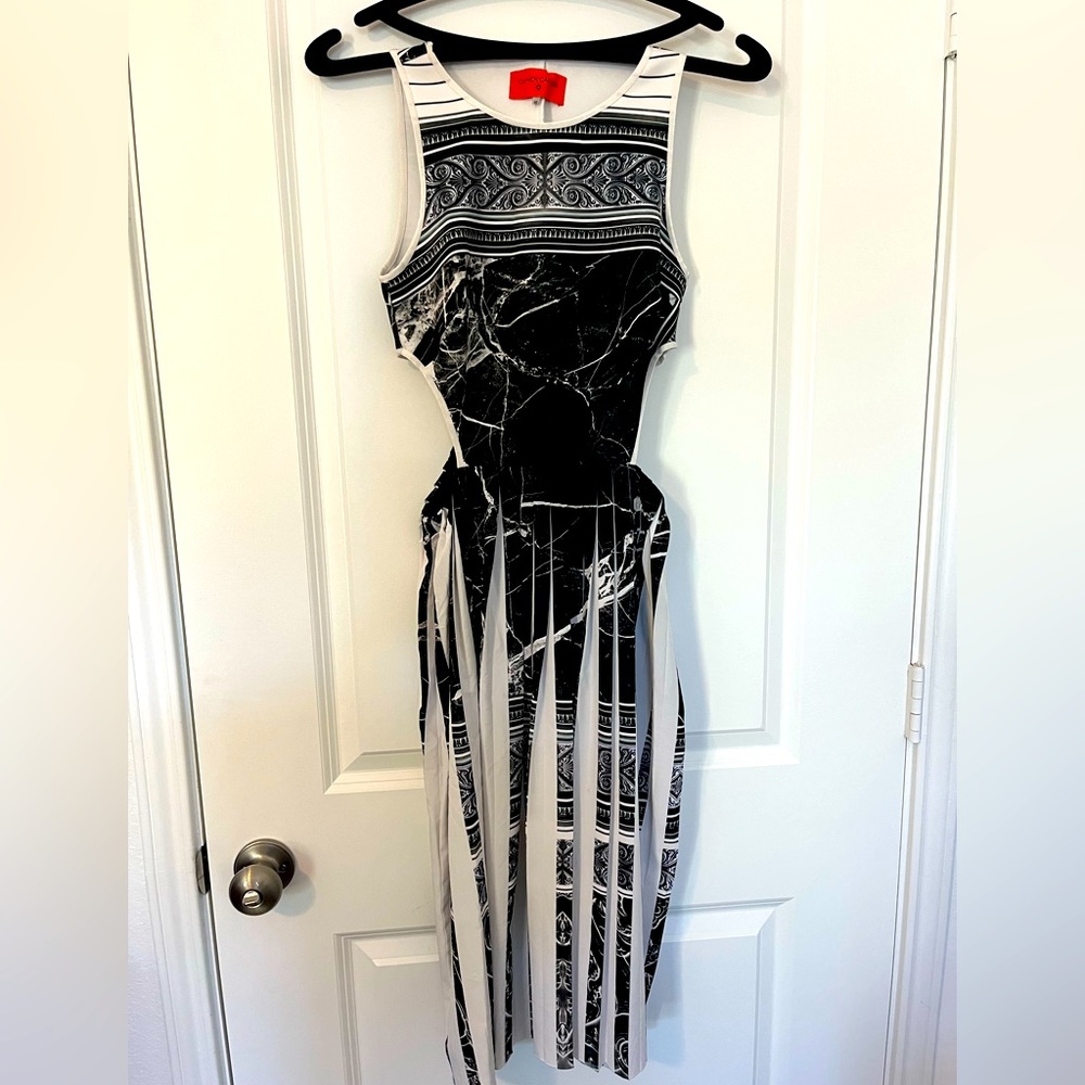 Clover Canyon Black and White Cutout Pleated dress in Size Medium